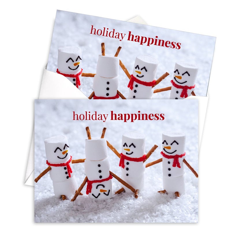 Canopy Street Marshmallow Snowmen Holiday Card Pack / 25 Seasonal Greeting Cards Including Envelopes/Whimsical Winter Happiness Food Design And Joyful Wishes Note - Image 4